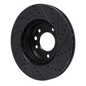 Porsche Cayenne Brake Rotor (1) - Left Front - R1 Concepts - Drilled & Slotted - Black - `03-`18
